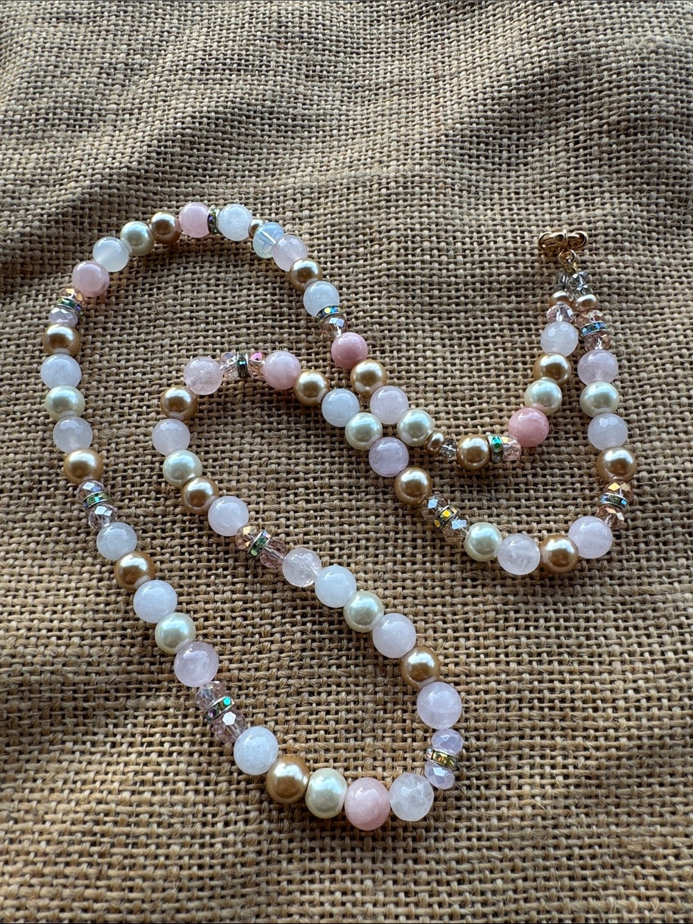 Elegant Pearl & Rose Quartz Beaded Necklace - Pink & Gold